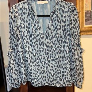 LOFT Blue Ruffled Long Sleeve Blouse